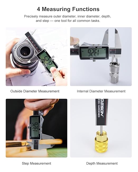 GODESON Digital Caliper, Rechargeable Digital Micrometer-IP54 Waterproof, Stainless Steel & Large LCD Screen Caliper Measuring Tool-Inch/Metric/Fraction,6" Calipers-Auto Off for Pros & DIYers