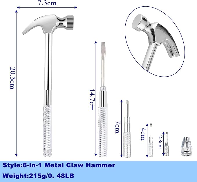 Claw Hammers GooMood 6 in 1 Metal Hammer 【a reliable set of tools for basic home maintenance】Multifunctional Camping Hammer Set Screwdriver with Screwdriver Hammers Multitool Hand Tools