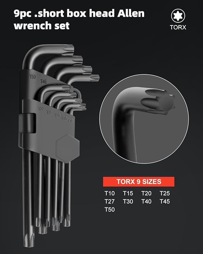 ROTATION 35-Piece Ball Head Hex Key Set, 3-Pack Metric/SAE/Torx Folding Allen Wrench Kit with Foldable Storage Rack, Black Oxide Chrome Vanadium Steel for Vehicle, Home & Appliance Repair