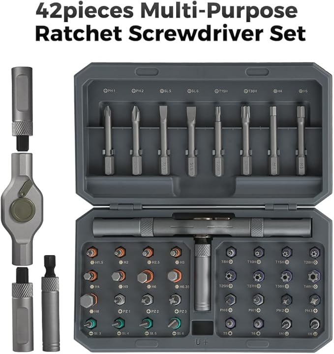 42 in 1 Magnetic Ratchet Screwdriver Set, Precision Screwdriver Mini Removable Self-assembly Magnetic DIY Precision Tool kit for Computer, Laptop, Game Console, Bicycles, Furniture, Ring Doorbell