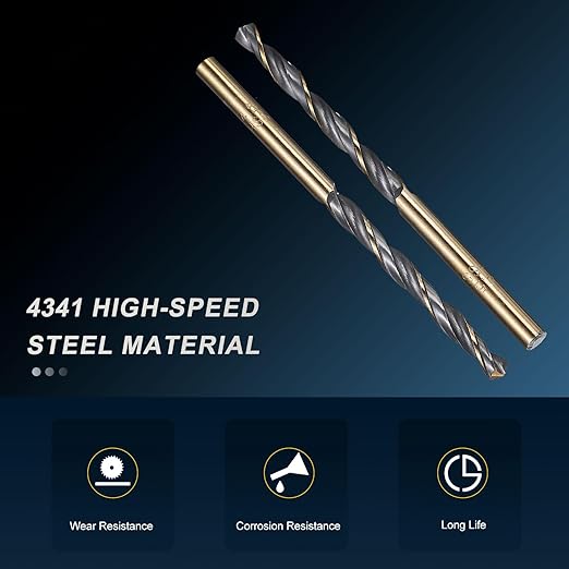 PATIKIL 4.5mm Drill Bit, Jobber Straight Shank 4341 High-Speed Steel 118째 Black and Gold Finish for Medium-Hard Metal Steel Acrylic - 12 Pack