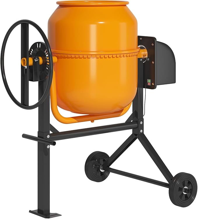 5.5 Cu.Ft. Concrete Mixer, Heavy Duty Portable Concrete Mixer with Wheel & Stand, Electric Cement Mixer Machine with 140L Drum, 120V Motor for Concrete, Mortar,Seeds, and Feed,Orange.