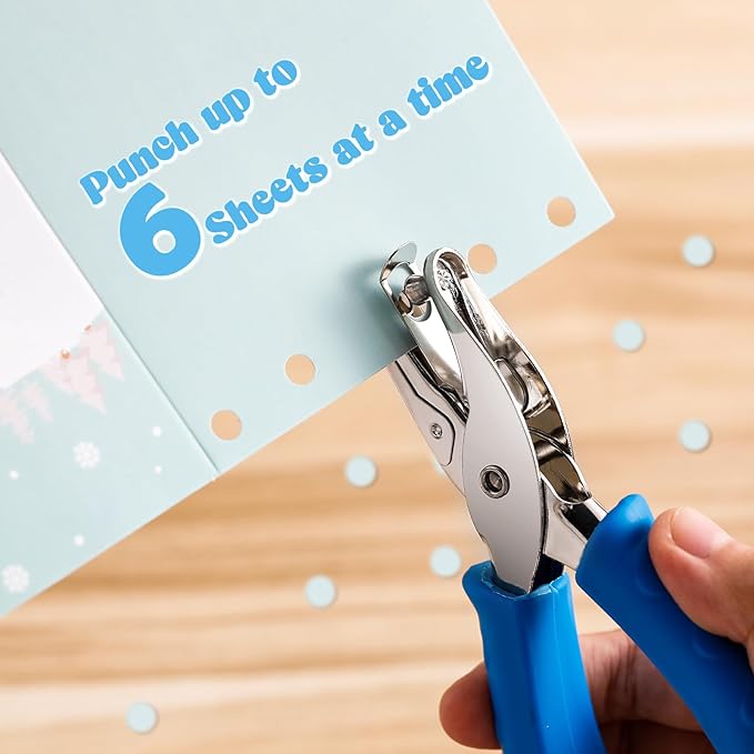 Chumia 12 Pieces Single Hole Punch Handheld 1/4 Inch Hole Paper Punch with Grip Handles Circle Single Shape Puncher for Craft Paper Greeting Cards Scrapbook Notebook(Blue)