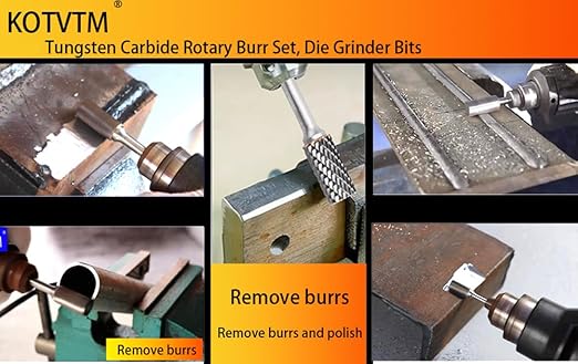 Carbide Burr Set 1/4'' Shank Die Grinder Bits Double Cut Solid Tungsten Carbide Burr Bits for Die Grinder Metal Carving Polishing Drilling Grinding Milling Cutting (8pcs)
