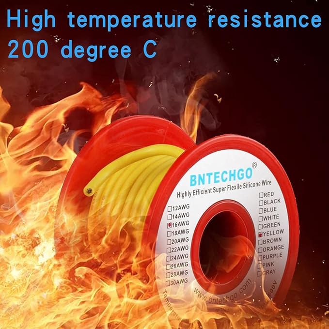 BNTECHGO 16 Gauge Silicone Wire Spool 25 ft Yellow Flexible 16 AWG Stranded Tinned Copper Wire