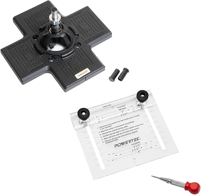 POWERTEC 72225 Cabinet Hinge and Hardware Jig Kit, Concealed Hinge Jig and Drawer Jig for Installing Pulls, Knobs, Handles on Cabinet and Drawer, Cabinet Door Mounting & Cabinet Hinges Installation