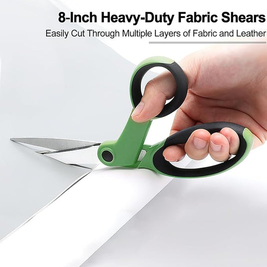 Premium Sewing Scissors Bundle - Heavy Duty Fabric Scissors (8"), Embroidery (5"), Small Detail (4"), Thread Snips (5"), Tailoring, Dressmaking, Quilting, Arts&Craft Supplies, Green