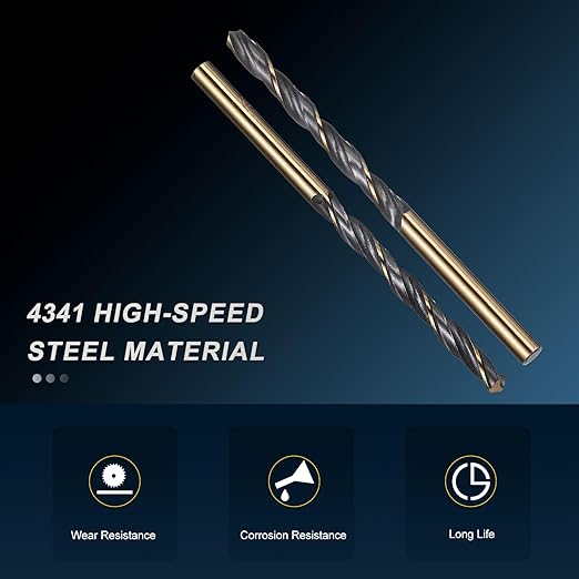 PATIKIL 4mm Drill Bit, Jobber Straight Shank 4341 High-Speed Steel 118째 Black and Gold Finish for Medium-Hard Metal Steel Acrylic - 5 Pack