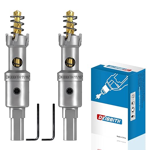 DKIBBITH TCT Hole Saw Set, 2-Pack 11/16" (18mm) Heavy Duty Tungsten Carbide Tipped Hole Cutters for Stainless Steel, Copper, Iron, Brass, Plastic with Titanium-Plated Pilot Drill Bits