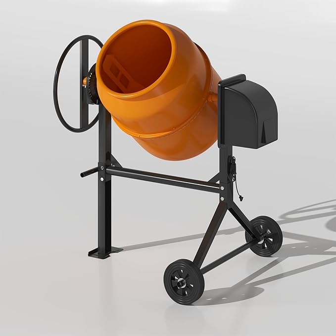 5.0 Cu.Ft. Electric Cement Mixer, 105L Dumb Portable Concrete Mixer with wheel&Stand,120V Mortar For Concreat,Mortar,Feeds and Seeds, Orange