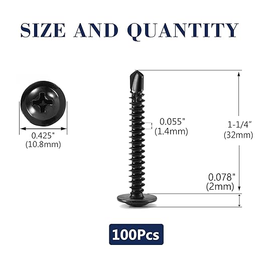 #8 x 1-1/4" Sheet Metal Screws 100Pcs 410 Stainless Steel Truss Head Fast Self Tapping Screws Black Oxide by SG TZH