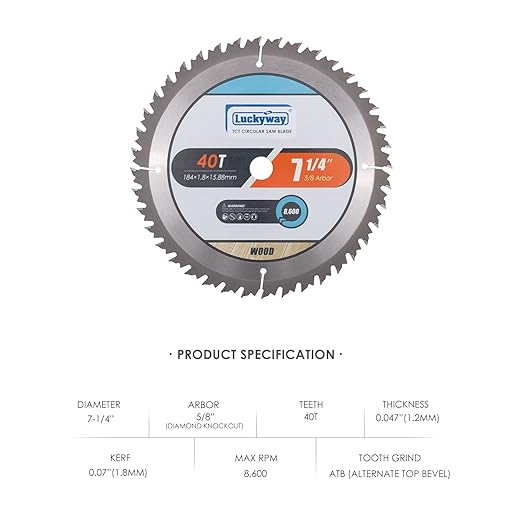 Luckyway 7-1/4 Inch Circular Saw Blade 24T Framing & 40T Ripping/Crosscutting & 60T Finish with 5/8 Inch Arbor TCT (Tungsten Carbide Tipped) Saw Blade for Cutting Wood 3-Pack