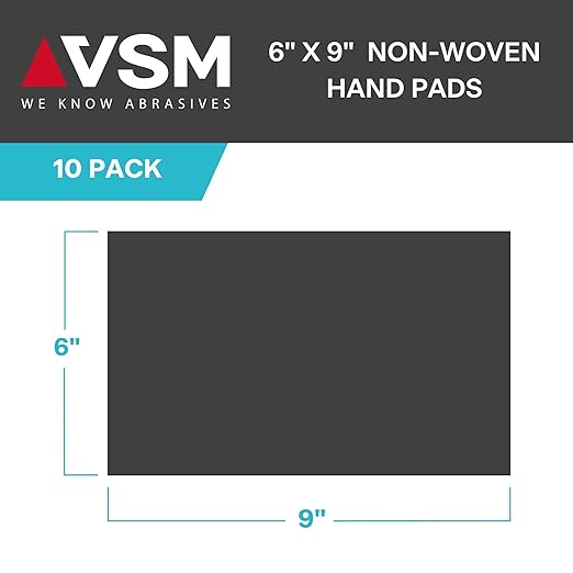 VSM 10-Pack: 6" x 9", Tan - Coarse, Non-Woven Hand Pad, Aluminum Oxide Grains, Rust and Oxidation Resistant, Multipurpose Abrasive Scrub Pad for Finishing and Cleaning