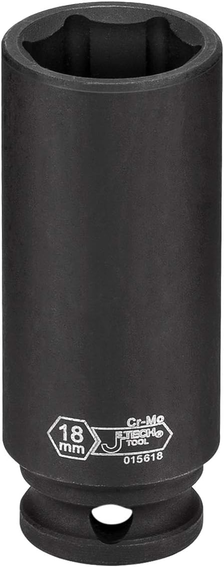 Jetech 3/8-Inch Drive 18mm Deep Impact Socket with 6-Point Design, Heat-Treated Chrome Molybdenum Alloy Steel, Metric