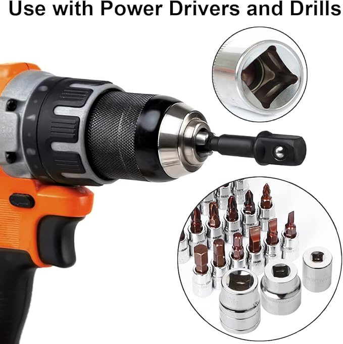 Impact Grade Socket Adapter Set, PTSLKHN 1/4, 3/8, and 1/2 Inch Socket Adapters, Chrome Vanadium Steel, Convenient Carry Box - Ideal for Impact Drills and Drivers(Surface phosphating black)