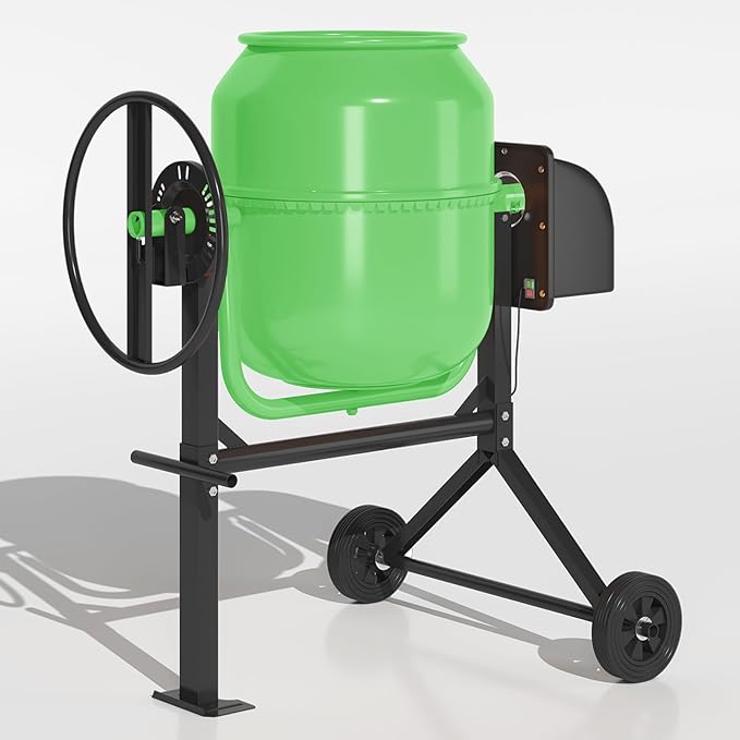 4.5 Cu.Ft. Electric Cement Mixer, 120L Dumb Portable Concrete Mixer with wheel&Stand,120V Mortar For Concreat,Mortar,Feeds and Seeds, Green