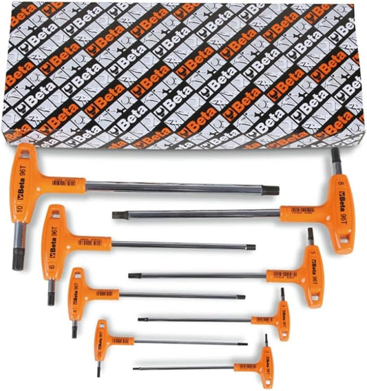 Beta 96T SAE (Inch) T-Handle Hex Key Wrench 8-Piece Set | High Torque Ergonomic Allen Wrench |Dual Hex Tips | Drop Prevention Hole | Industrial Strength | Made in Italy | 3/32-3/8"