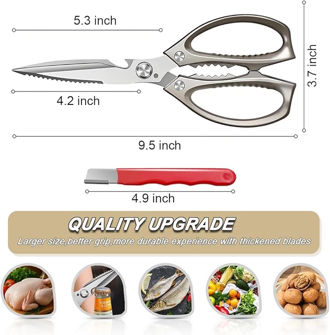 Kitchen Scissors, Heavy Duty Sharp Shears and Scissor Sharpener Set, All Purpose Kitchen Accessories Cooking Shears for Meat, Food, Chicken Bones, Turkey, Vegetables