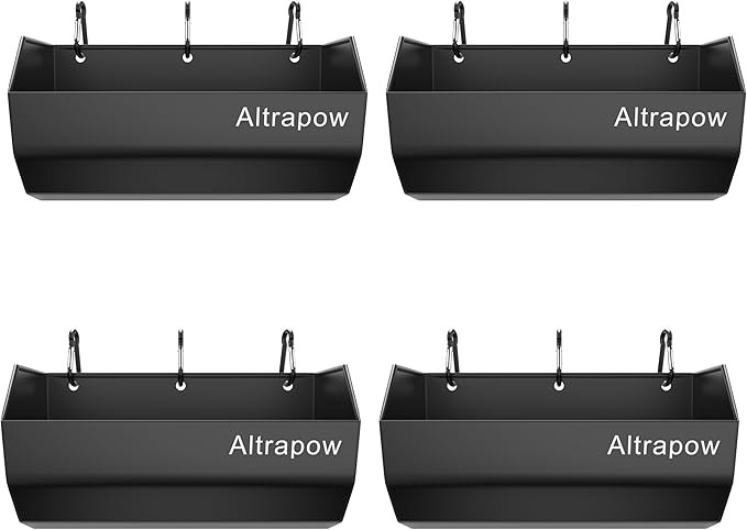 4.5 Quart Hanging Goat Feeder [Material of Metal] with Clips and Nylon Tie Wraps, Fence Feeder [Sturdy and Durable] for Goat, Pig and Dog, Black, 4 Pack