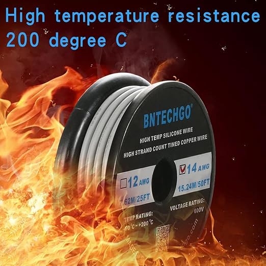 BNTECHGO 14 Gauge Silicone Wire Spool 50 ft Gray Flexible 14 AWG Stranded Tinned Copper Wire