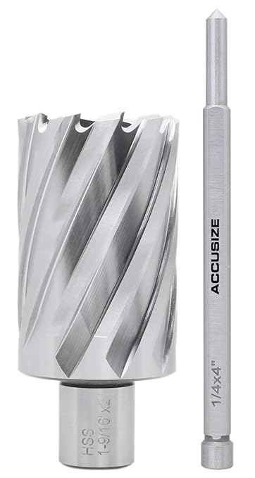 Accusize Industrial Tools 1-9/16'' by 2'' Cutting Depth H.S.S. Annular Cutter with 1 Pc Pilot Pin, 2081-2030Pin