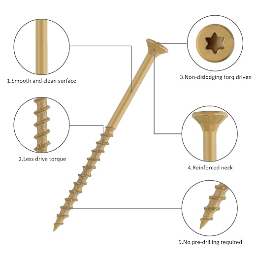 WELLOCKS Deck Screws, Wood Screws, Tan, Superior Rust Resistant, Epoxy Coated, Above 1000 Hour Salt Spray Coating T25 Torx Star Bit Included for Outdoor Wood Fence (5.2LBS Tan, #9횞3")