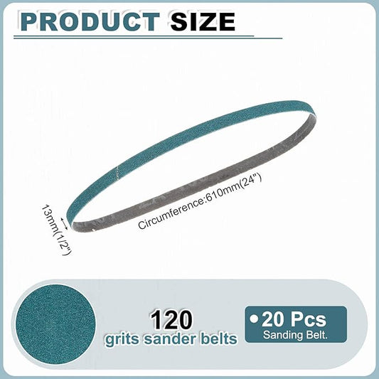 HARFINGTON 1/2 x 24 Inch Sanding Belts, 20 Pcs 120 Grit Zirconia Abrasive Belt Sander File Belt for Woodworking, Metal Polishing, Knife Sharpener