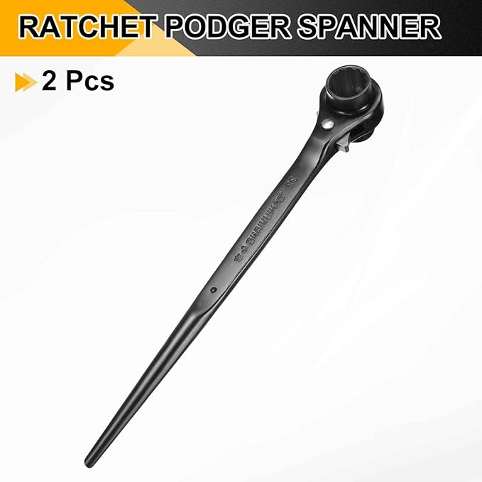 HARFINGTON 2pcs Scaffolding Podger Ratchet Wrench 21mm x 22mm CR-V 12 Point Double Ended Socket Ratcheting Podger Scaffold Spud Spanner Tool for Auto Repair Mechanical Maintenance, Black