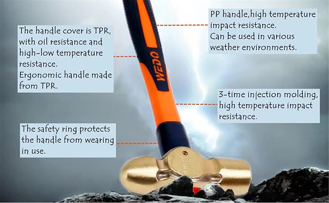 WEDO Non-Sparking Ball Peen Hammer 2-1/2 lb Head, Spark-free Safety Ball Pein Hammer, DIN Standard, BAM & FM Certificate, Aluminum Bronze, 16" Length