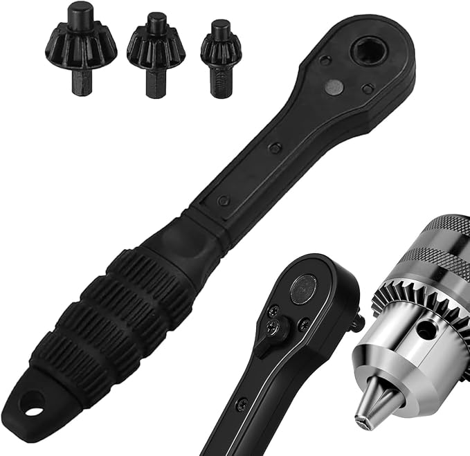 2-in-1 Ratchet Drill Chuck Key Wrench, Chuck Key Replacement Tool for Drill, Universal Interchangeable Fastening Clamping Tool, Compatible with Most Electric Drills and Power Tools