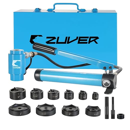 15-Ton Hydraulic Knockout Punch Kit, 10 Slug-Splitting Dies for 1/2" to 4" Conduit, Heavy Duty Hole Cutter for Steel, Stainless Steel, Aluminum & Plastic, Tools for Electricians & Metalworking