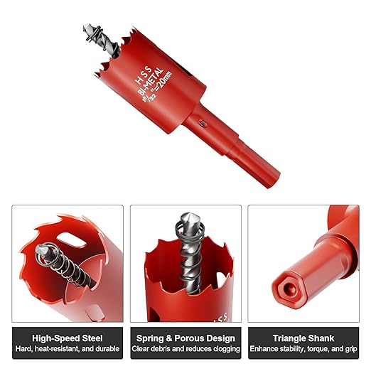 25/32" (20mm) Bi-Metal M42 High Speed Steel Hole Saw with Pilot Drill Bit, Smooth Cutting Edge for PVC, Drywall, Wood, Plastic, Gypsum Board, Rubber, Thin Metal