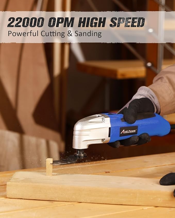 AVID POWER Oscillating Tool, 22000 OPM Electric Oscillating Multi Tool with 3째Oscillation Angle, Cutting, Sanding, Grinding, Scraping, 11 Accessories & Universal Interface-Blue