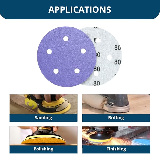 Benchmark Abrasives 5" Premium Ceramic 5 Holes Film Backed Hook and Loop Discs For Sanding of Metals Non-Ferrous Metals Wood Plastic Fiberglass (Pack of 50) - 1000 Grit