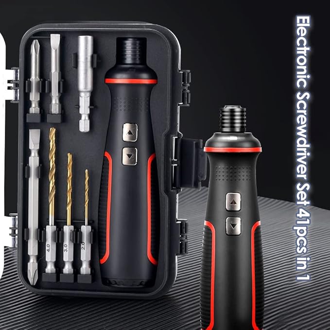 Electronic Precision Screwdriver Set LED Lights 41pcs in 1 Case S2 Alloy Steel HRC 56 Hardness Bits Space-saving Built-in 2000mAh Li-on Battery Easy Install or Remove (9907)