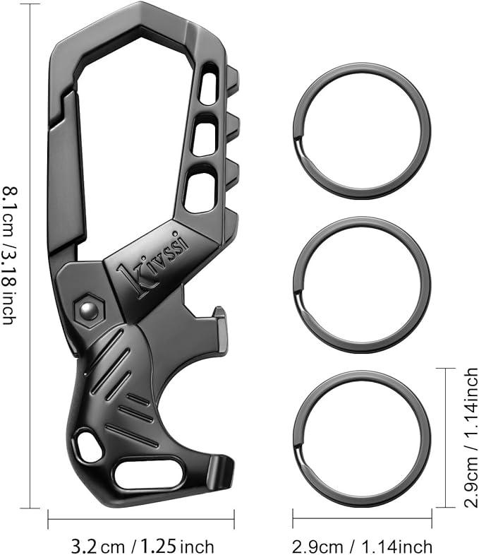 Heavy duty metal keychains, Carabiner clip Car key chains,Fashion family keychain bottle opener and 3 Key Rings suitable for men and women.（Black-1pcs）