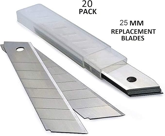 25MM Heavy Duty Utility Knife, Box Cutter with 20pcs SK-5 Retract Blades, Snap-Off Cutters with Rubber Grip for Cardboard, Boxes, DIY Crafts