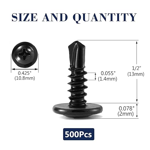 #8 x 1/2" Sheet Metal Screws 500PCS 410 Stainless Steel Truss Head Fast Self Tapping Screws Black Oxide by SG TZH