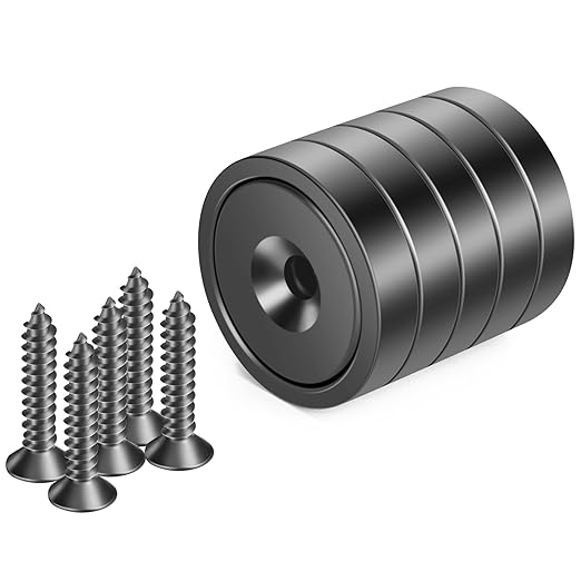 Neosmuk Magnets with Screws,130lbs+ Heavy Duty Rare Earth Neodymium Mounting Magnets with Holes,Countersunk Round Disc Industrial Magnets for Wall Mounting,5 Pack,Black