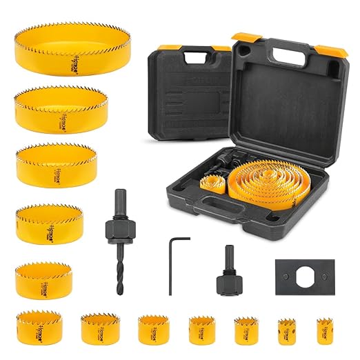 Hoteche 16Pcs Hole Saw Set with 12 Hole Saws (3/4" to 5") - Complete Kit for Woodworking, Metalworking, Plumbing, and More