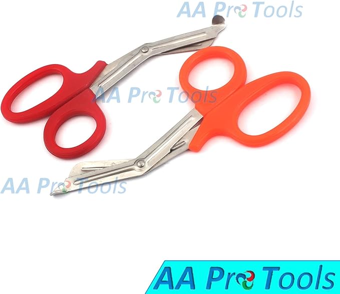 NEW PREMIUM GRADE 2 PCS (RED & ORANGE) PARAMEDIC UTILITY BANDAGE TRAUMA EMT EMS SHEARS SCISSORS 5.5 INCH STAINLESS STEEL A+ QUALITY