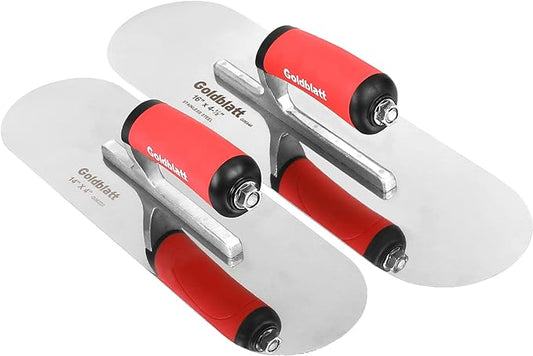 Goldblatt 2 Pieces Pool Trowel Stainless Steel with Soft Grip Handle, Includes 16'' x 4-1/2'' & 14'' x 4'' Finishing Trowels Set, Lightweight Alloy Mounting, Round End
