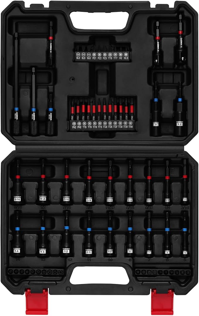 CASOMAN 68-Piece Magnetic Nut Driver Set for Impact Drill, Metric & SAE, Includes Screwdriver Bits, Quick-release Bit Extension Holder, Socket Adapters & Wing Nut Driver
