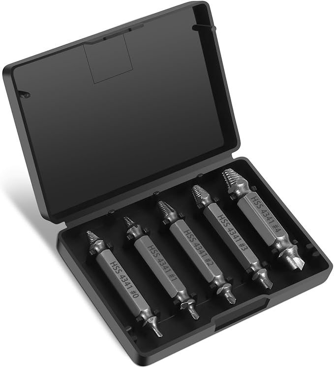 HSS Damaged Screw Extractor Set, 5-Piece Drill Bit Kit for Stripped Screws and Bolts, Grey