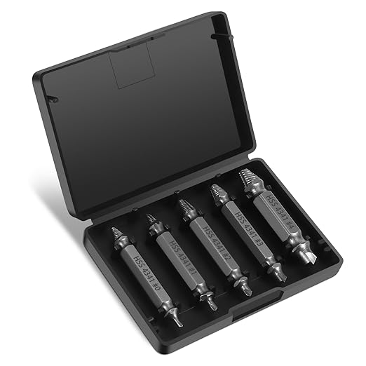5-Piece HSS Screw Extractor Set, Professional Grade Drill Bit Kit for Damaged Screws, Grey Industrial Finish, Sizes 0-4, with Storage Case