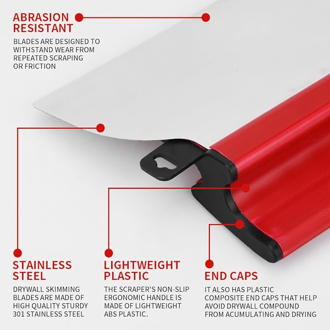 Drywall Skimming Blade Kit, Including 10",24",32"Skimming Blades in Three Sizes and Adjustable Length Extension Rod and Angle Bracket,Suitable for Concrete Facing Wallboard and Plasterboard