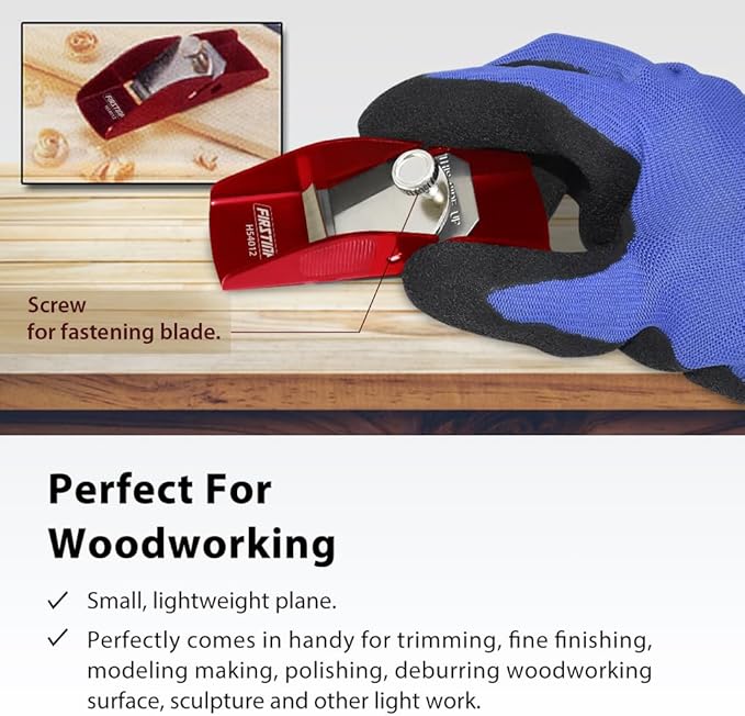 FIRSTINFO H54012 Mini Hand Plane Small Lightweight Steel Body Trimming Plane for Woodworking/Trimming/Wood Planing, Red
