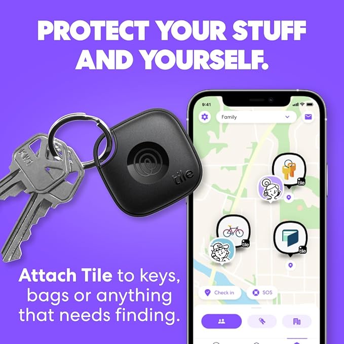 Tile by Life360 Starter Pack - Bluetooth Trackers and Item Finders for Keys, Wallets & More. Both iOS and Android Compatible. Phone Finder. 2-Pack (Black Mate/Slim)