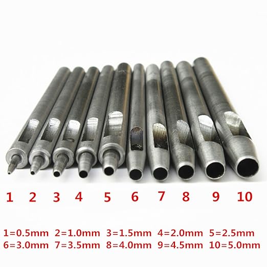 Steel Leather Punch Tool Kit, 10 Sizes (0.5-5.0mm) for Belt, Wallet, Bag, Crafting | Heavy-Duty Hole Puncher Set, Professional Leatherworking Tools for DIY & Repair