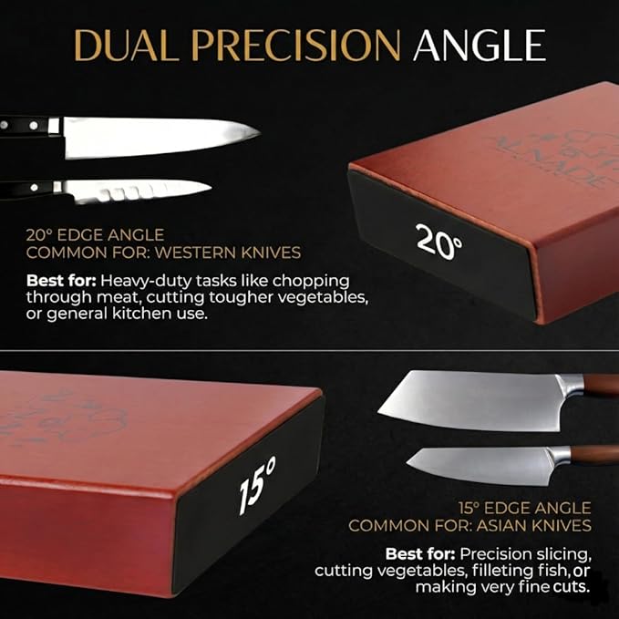 Rolling Knife Sharpener with Comfortable Beech Wood Handle - Premium Kitchen Knife Sharpener Kit for Home Cooks & Chefs, Diamond & Ceramic Wheels, Dual Angle Design, Gift Box Included